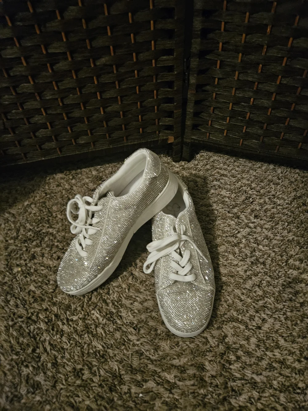 Jessica Simpson Silver Sparkle Lace-Up Sneakers